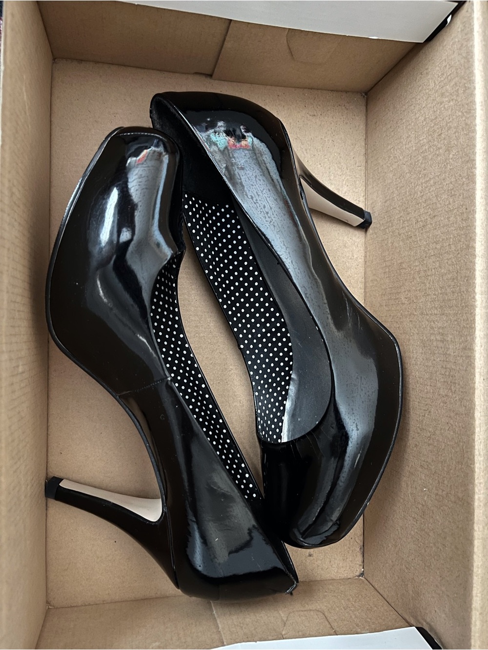 Madden Girl Black Patent Peep-Toe High Heels